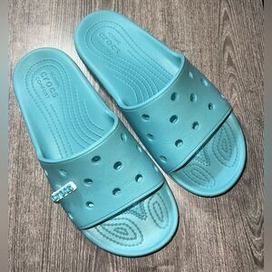 CROCS Blue Turquiose Iconic Comfort Slides Size M/10 W/12 Unisex ✨